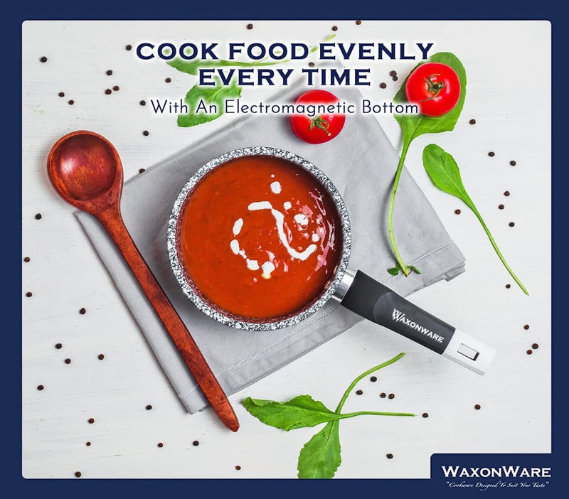 WaxonWare 1.75 Quart Ceramic Nonstick Pot with Lid - Non Toxic Nonstick Sauce Pan Cookware, Free of PFOA, Cadmium, & Lead - Small Non Stick Pots with Lid & Stay-Cool Handle - STONETEC Series - Image 4